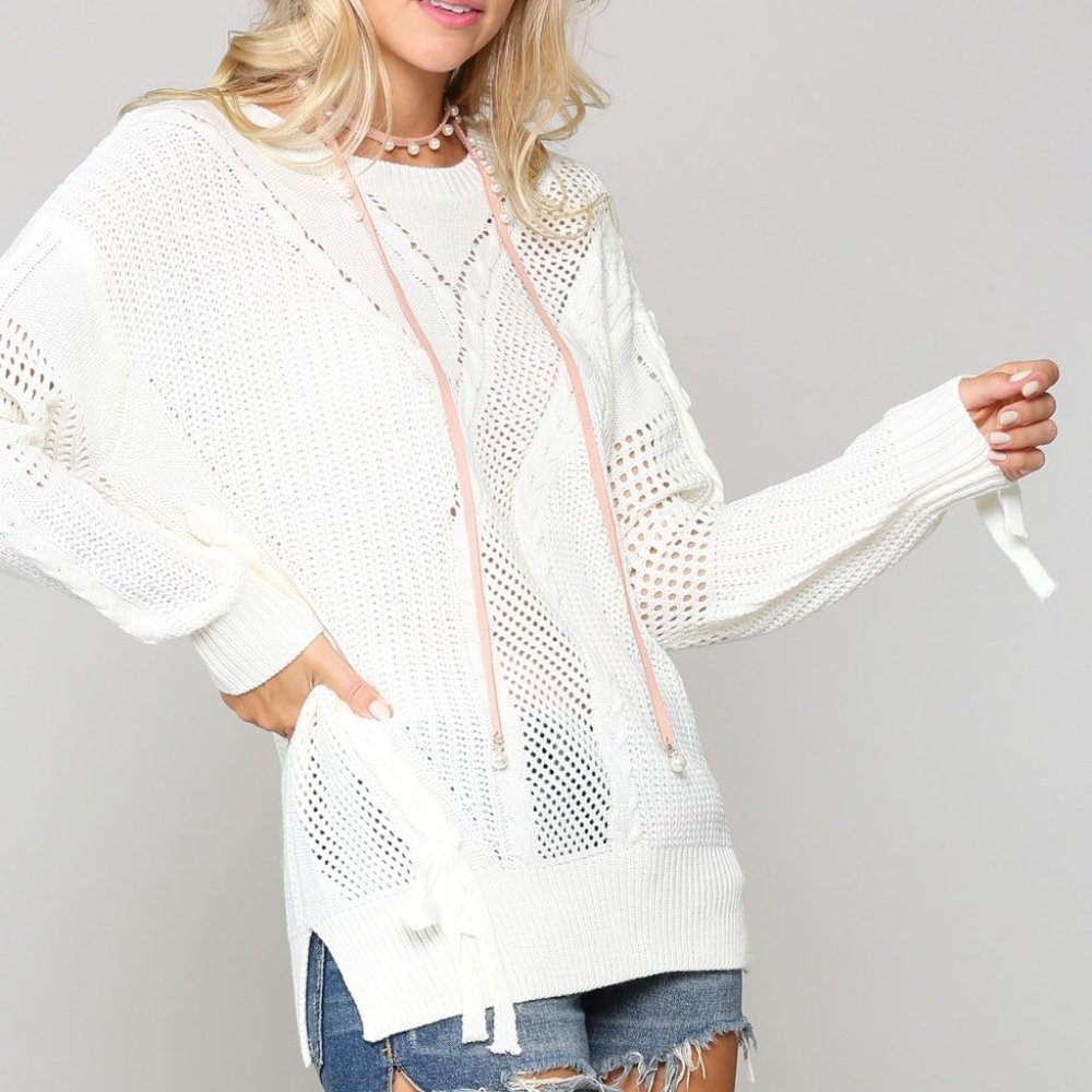 NEW KYEMI white boho sweater pointelle S M L